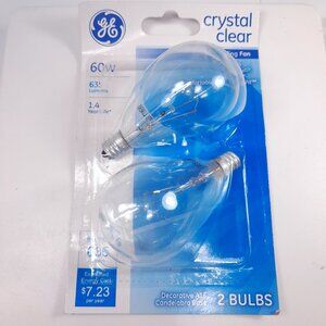 NEW GE Crystal Clear 60w Decorative A15 Candelabra base Ceiling fan 2 Bulbs